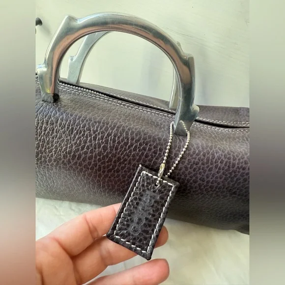 Latica Vintage Y2K Pebbled Leather Barrel Bag | Purple Silver Handle - Picture 5 of 17